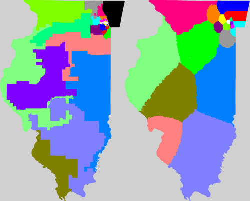 Illinois congressional district map, current and my way