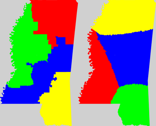 Mississippi congressional district map, current and my way